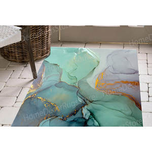 Tapis imprimé marbre abstrait : design moderne 3D doré de luxe, tapis en chenille - Product Image 4