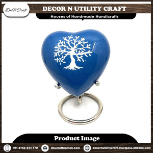 Urna Funeraria de Cerámica en Forma de Corazón Azul con Diseño de Árbol Blanco, Estilo Moderno y Duradero para Cenizas de Mascotas - Product Image 2