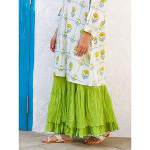 Robe Kurta en coton à imprimé floral, manches longues, coupe ample, longueur maxi, col rond, tenue décontractée d'été, silhouette en A, respirante - Product Image 4