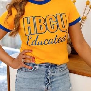 HBCU femmes SGRho bleu or Chenille t-shirt éduqué lettre broderie Premium collège Style t-shirt Streetwear vêtements de mode - Product Image 3