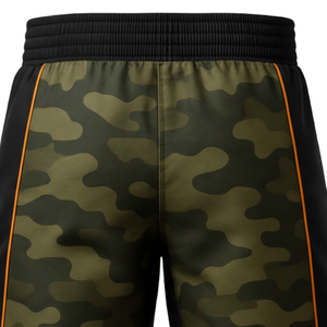 Shorts de MMA et de boxe personnalisés en camouflage en gros |    Shorts de combat camouflage avec bordure orange - Product Image 2