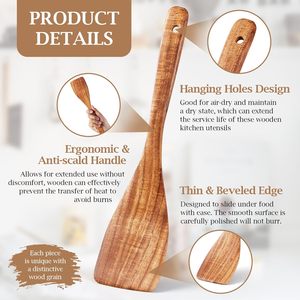 Ensemble d'ustensiles de cuisine en bois naturel écologiques, best-seller, cuillères à long manche, design moderne, résistant à la chaleur, export en vrac - Product Image 3