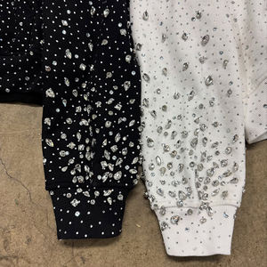 NewYSJY Bulk Streetwear Custom Washed Oversize All Over Glittery Print Gem Stones Rhinestones Boxy Zip up Hoodies para hombres - Product Image 3