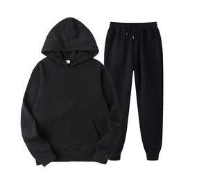 Custom Men's 100% Cotton Streetwear Sweatsuit Set 2-Piece <b>Oversized</b> Hoodie <b>Jogger</b> Tracksuit Drop Shoulder Baggy Breathable Solid - Product Image 4