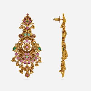 Pendientes de cobre antiguo para mujer, diseño de flor, estilo moderno, colgante/pendiente religioso, piedras verdes rubí-verdes, 185169 - Product Image 3