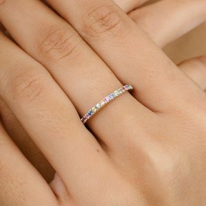 แหวนทองขาว18K สำหรับงานแต่งงานเครื่องประดับอัญมณีธรรมชาติหลายเม็ดแบบซ้อนกันได้สำหรับงานเลี้ยงครบรอบ - Product Image 4