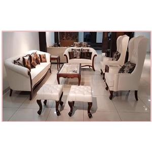 Ensemble de canapés de salon en teck moderne, élégant ensemble de canapés en cuir en bois pour salon, ensemble de meubles de salon classique, États-Unis - Product Image 1