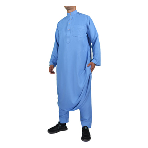 Robe musulmane à manches longues pour Eid/Ramadan Thobe pour hommes teints en couleur unie islamique - Product Image 6