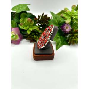 Navajo Fashionable Metal <b>Ring</b> <b>Adjustable</b> Sterling Silver Mediterranean Coral Inlay Gift for Stylish Occasions Mainly Made Alloy - Product Image 3
