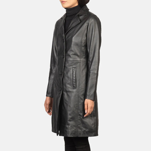 Manteau long en cuir pour femmes Design élégant personnalisé Couleur entièrement unie Mode Fabricant de vêtements d'extérieur Fourniture en gros de vêtements - Product Image 3