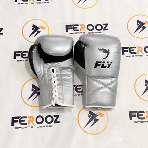 Guantes de Boxeo Personalizados con Logotipo, Hechos a Medida, Cómodos, con Cordones, Plateados y Negros, Profesionales, con Acolchado Suave, de Cuero - Product Image 1