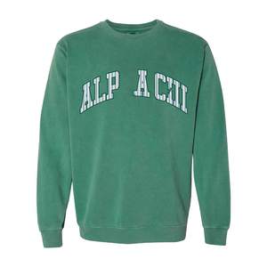 Sudadera con cuello redondo y apliques de la hermandad Sorority Puff - Ropa universitaria verde de invierno para mujer con diseño frontal - Product Image 2