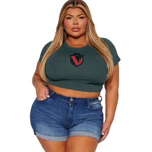 Nouveautés Grande taille Haut court respirant pour femmes Chemises surdimensionnées Haut court slim à manches courtes Top court pour femmes T-shirts - Product Image 1