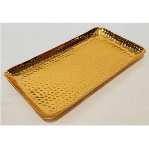 Bandeja de servicio de metal con borde de cuentas con mango de cuentas forma rectangular acabado dorado para mesa de comedor bandejas de servicio de cena - Product Image 2