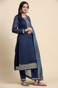 Trendmalls Ensemble de costume Salwar de travail en mousseline de soie et crêpe de style ethnique pour femmes Pantalon Kurta avec Dupatta pour l'occasion de mariage Coupe régulière - Product Image 2