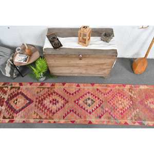 Tapis turc vintage bohème rose orange de grande surface 2.4x 11.4ft tapis d'entrée motif patchwork de support en latex pour couloir - Product Image 5