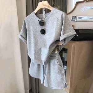 Casual Vintage Women's Custom Logo Canvas Sweat Suit 2 Piece Shorts <b>Set</b> Sportswear 100% Cotton - Product Image 2