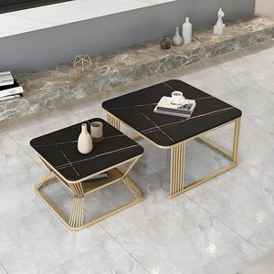 Table d'appoint carrée en marbre noir de luxe en métal à base dorée Table d'angle de meilleure qualité Meubles de maison à faible coût - Product Image 2