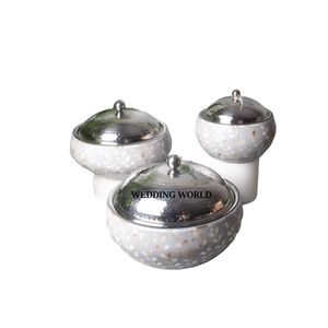 Conjunto de tres cazuelas de madreperla, cazuela de diseño hecha a mano de alta calidad, tamaño personalizado, superventas, calentador de alimentos de Metal - Product Image 1