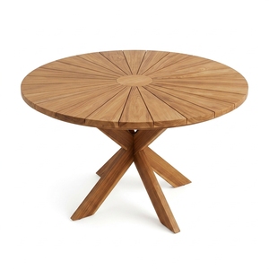 <b>Outdoor</b> Teak Wood <b>Round</b> Dining Set Sunburst <b>Table</b> Armchairs Solid Wooden Patio Garden Furniture Setup Art Design Decor - Product Image 1