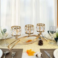 Centros de Mesa para Bodas y Navidad, Decoración para el Hogar, Candelabro Alto de Metal Dorado con Cristales, Soporte de 3 Brazos, Hecho a Mano, Impresión UV, Forma de Columna