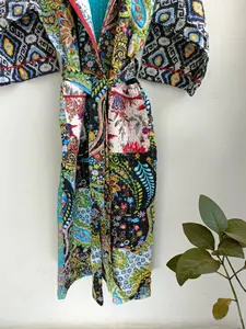 Handmade Quilt <b>Kimono</b> <b>Jacket</b> Robe Standard Quality Double Cotton Layer Stitch Floor-Length Natural Waistline Export Worldwide - Product Image 5