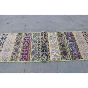 Alfombra Vintage de 2.6x7.3 pies, Alfombra Turca, Alfombra de Lana Azul Ombré - Product Image 4