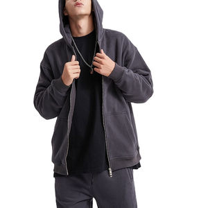Vente en gros de haute qualité 100% coton épais polaire surdimensionné goutte épaule fermeture éclair sweats à capuche fabrication de vêtements fabriqué au Pakistan - Product Image 3