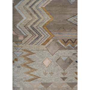 Tapis géométrique noué à la main en laine et soie de bambou Manchaha, gris et noir, épaisseur 10 mm, pour salon, couloir, rectangulaire - LES-1457 - Product Image 3