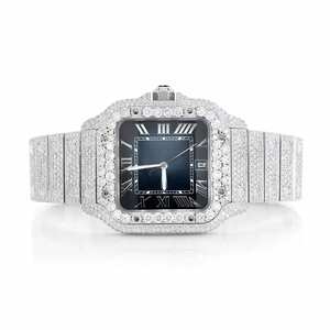 Octagon Iced Out Moissanite Quartz Fashion <b>Watch</b> with Diamond Trim Glass Dial Stainless Steel Band - Product Image 1