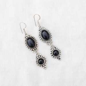Black Onyx Multi Stone Dangle Drop Earrings 925 <b>Silver</b> Plated Ear <b>Wire</b> Crystal Design Handmade Boho Jewelry Gift for Her - Product Image 2
