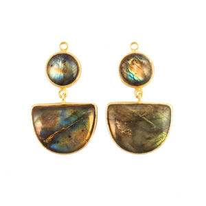 Pendientes de forma redonda y semicírculo de labradorita natural, diy, Conector de joyería, venta al por mayor - Product Image 1