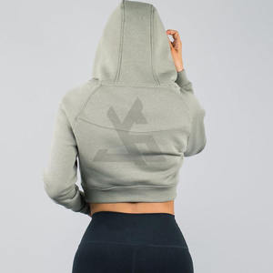 Hauts à capuche courts confortables pour femmes en gros, manches longues, en polaire anti-boulochage, polyester/coton, OEM devant - Product Image 2