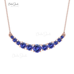 Collier fait main en tanzanite naturelle en or massif 14 carats de 4mm à 1.5mm Collier rond en pierres précieuses Vente en gros de bijoux en tanzanite - Product Image 1