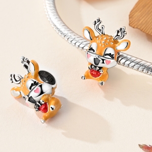 MULA Silver Autumn Series- Apple Deer Pendant Charms para pulsera con circón para fiesta o regalo de boda - Product Image 3