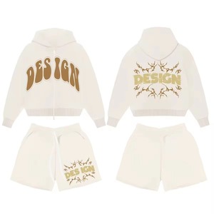 Vente en gros de sweats à capuche courts et de shorts pour hommes, ensemble de sweats avec logo personnalisé, ensemble 2 pièces unisexe, ensemble pull-over à capuche et short - Product Image 2