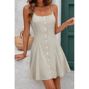 Robe courte à bretelles et boutonnée sur le devant pour femme, 36108 - Beige - Product Image 3