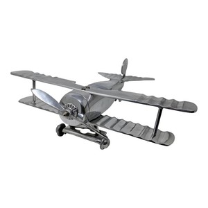 Modèle de biplan en aluminium poli avion Vintage décor d'avion en métal cadeau de collection décoration de bureau à domicile Nickel brillant - Product Image 1