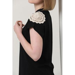Camiseta Topshow Negra con Encaje en el Hombro al por Mayor - NEGRO - Product Image 4