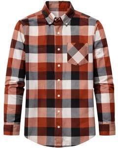 Camisa a Cuadros para Hombre, Manga Larga, Estilo Casual de Franela, Color Marrón Óxido, Gris, Blanco, Fabricante Personalizado, Venta al por Mayor, OEM - Product Image 1