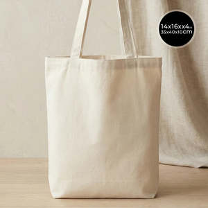 Sac fourre-tout en coton durable et écologique 14 x 16 x 4 (35 x 40 x 10 cm) avec soufflet pour la publicité alimentaire, l'usage quotidien et le transfert thermique - Product Image 2