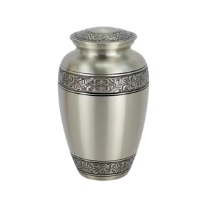 Meilleure vente urne funéraire en métal pour adultes finie en gris avec bande pour décoration de table urnes funéraires à collectionner - Product Image 2
