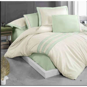 Parure de lit de luxe 6 pièces King Size XL, housse de couette, drap-housse en satin de coton, taies d'oreiller, motif uni, surpiqûres pour la maison - Product Image 4