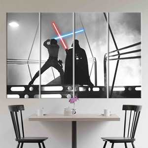 Décoration murale Star Wars : Impression sur toile d'art Darth Vader vs Luke Skywalker, 4P : encadrée - Product Image 1
