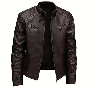 Chaquetas de Cuero Genuinas para Hombre, Estilo Moderno, con Mangas Largas y Cuello Simulado - Product Image 1