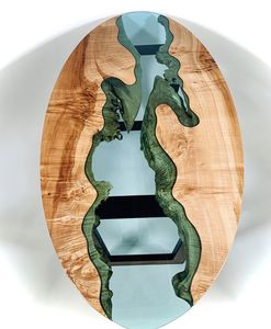 TABLE RONDE EN RÉSINE EPOXY ARTISANALE POUR SALLE À MANGER Meubles Table de rivière en bois et résine pour bureau à domicile - Product Image 4