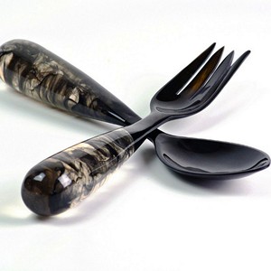 Juego de Servidores de Ensalada con Mango de Resina, Servidores de Ensalada de Madera Natural con 2 Espátulas, Utensilios Hechos a Mano Sostenibles - Product Image 4