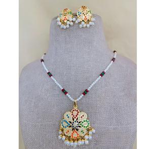 Conjunto de Collar Jadau Chapado en Oro de Diseño de Primera Calidad con Aretes para Bodas y Colección de Uso Festivo para Mujer - Product Image 1