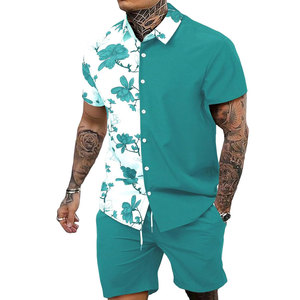 Ropa informal de algodón para hombre, ropa de tendencia para hombre, conjunto corto de 2 piezas, trajes deportivos para hombre, camisas y pantalones cortos, conjunto corto ajustado - Product Image 3