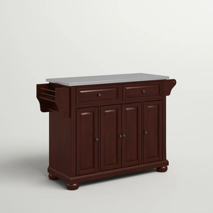 La isla de cocina rodante trae un diseño tradicional Islas de cocina y carros Gabinete de almacenamiento superior de madera maciza con ruedas - Product Image 2